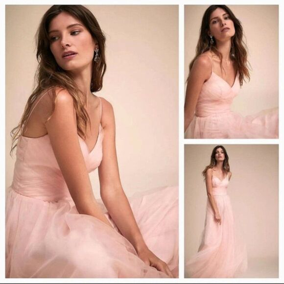 BHLDN NWOT Anthropologie Blush Camden Open Back Tulle Layered Maxi Dress Size 10 - Picture 1 of 7